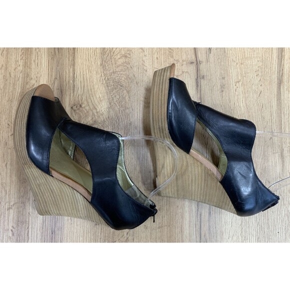 Seychelles Women's Wedge Platform Shoes Black Leather Back Zip Open Toe Size  9 - Picture 12 of 16